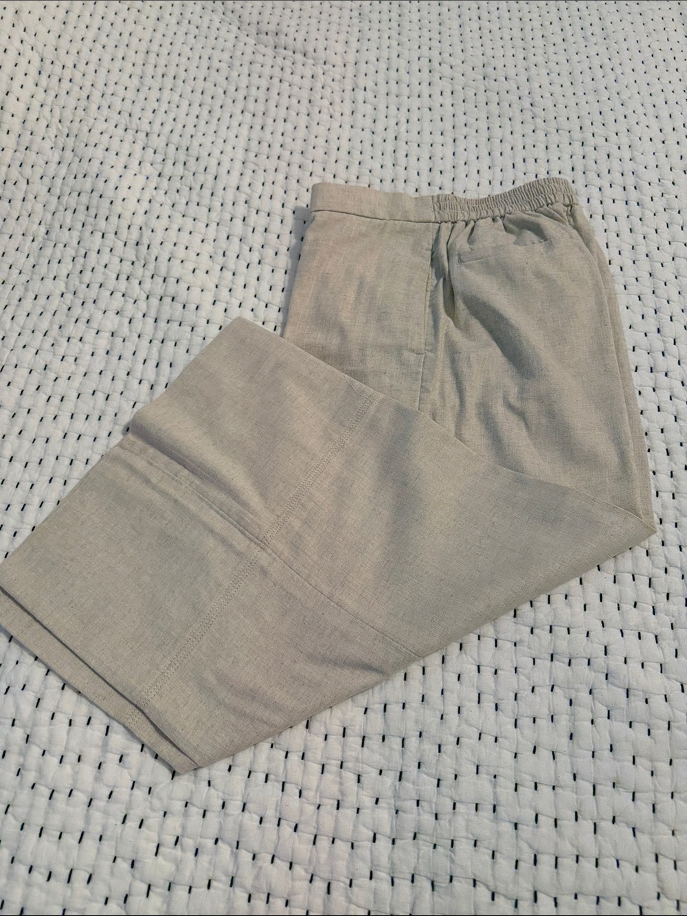 Banana Republic Women’s Wide Leg Capri Khaki Elastic-Waist Pants linen blend